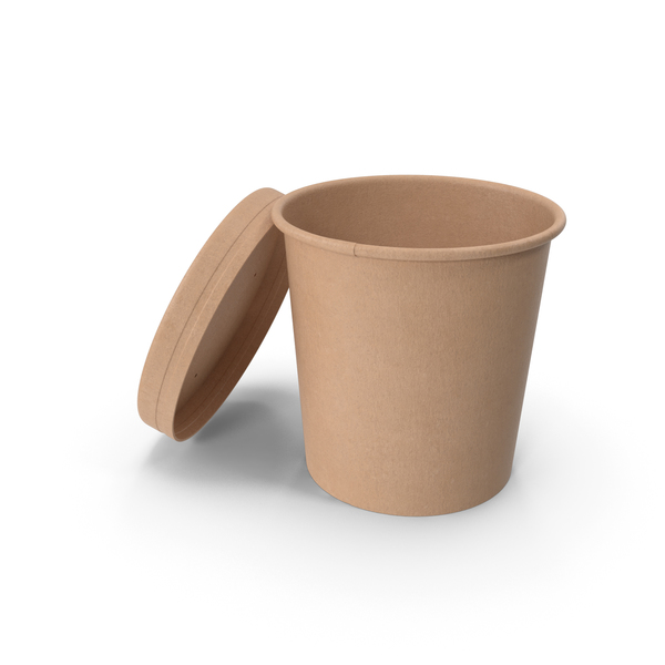 Container: Kraft Paper Food Cup with Vented Lid Disposable Ice Cream Bucket 16 Oz 450 ml Open PNG & PSD Images