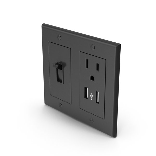 Electrical: Light Switch USB And Socket Outlet Black PNG & PSD Images
