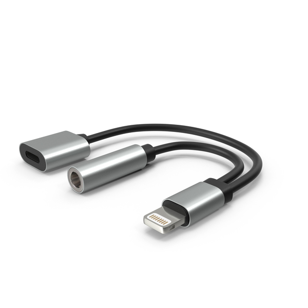 Usb: Lightning Adapter AUX And Charger Silver Black PNG & PSD Images Usb: Lightning Adapter AUX And Charger Silver Black PNG & PSD Images