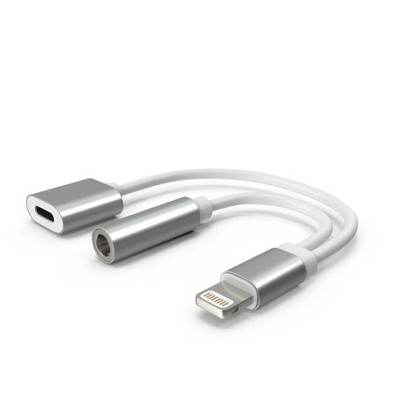 Usb: Lightning Adapter AUX And Charger Silver White PNG & PSD Images Usb: Lightning Adapter AUX And Charger Silver White PNG & PSD Images