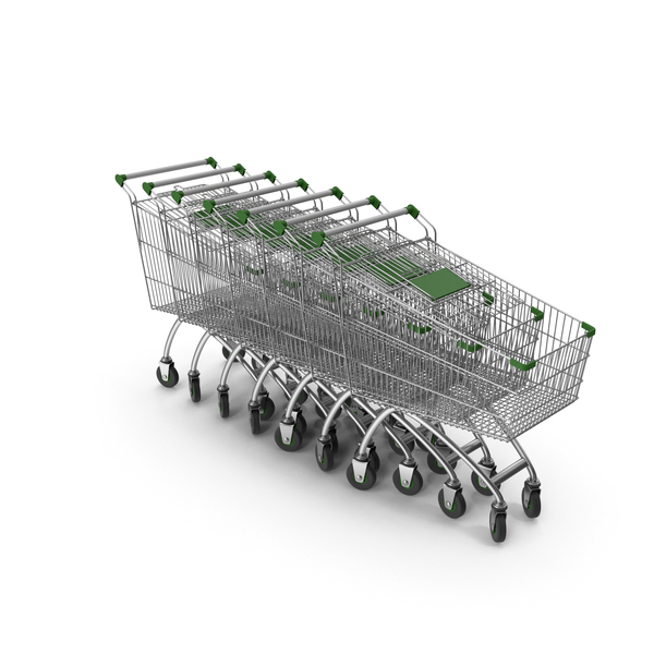 Cart: Line Of Shopping Carts With Green Plastic PNG & PSD Images