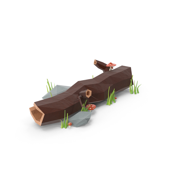 Low Poly Log with Mushrooms PNG & PSD Images