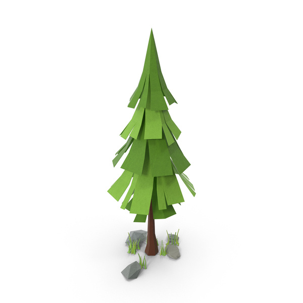 Low Poly Pine Tree with Rocks PNG & PSD Images