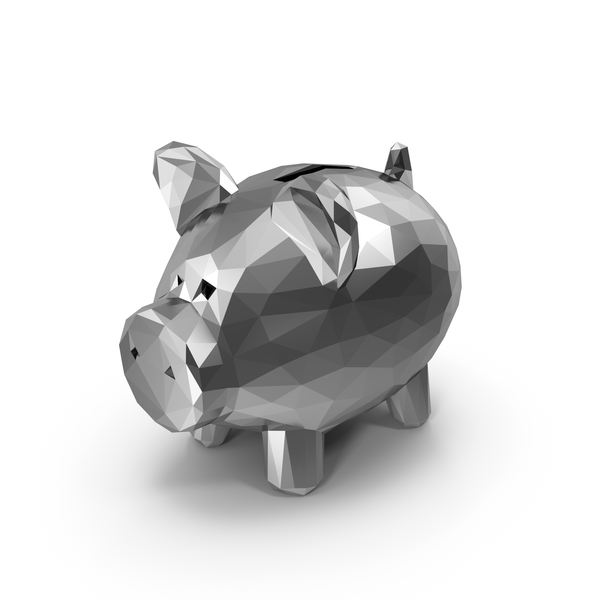 Low Poly Silver Piggy Bank PNG & PSD Images