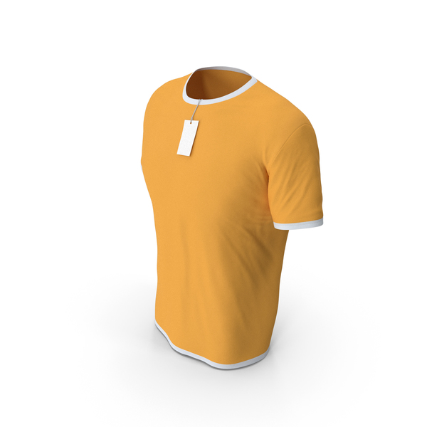 Shirt: Male Crew Neck Worn With Tag White and Orange PNG & PSD Images Shirt: Male Crew Neck Worn With Tag White and Orange PNG & PSD Images