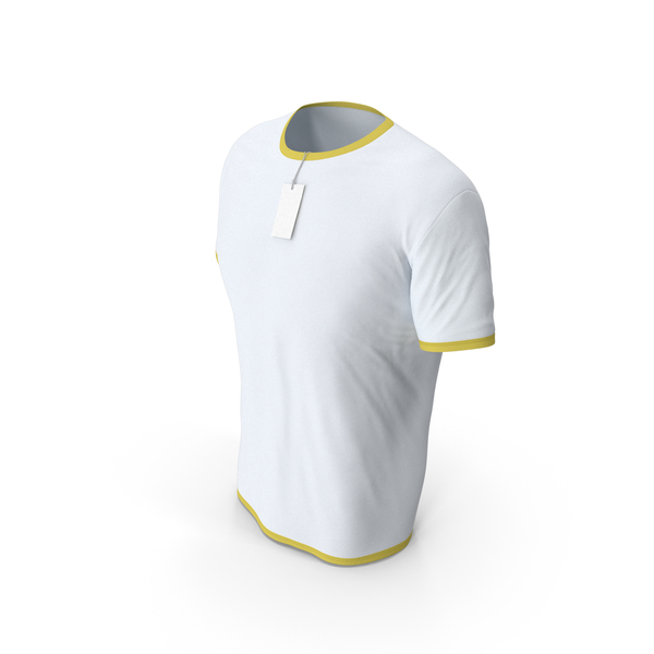 Shirt: Male Crew Neck Worn With Tag White and Yellow PNG & PSD Images Shirt: Male Crew Neck Worn With Tag White and Yellow PNG & PSD Images