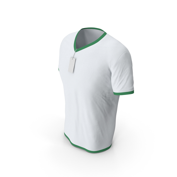 T Shirt: Male V Neck Worn With Tag White and Green PNG & PSD Images T Shirt: Male V Neck Worn With Tag White and Green PNG & PSD Images