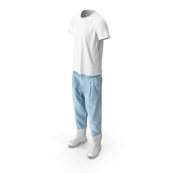 Clothing: Men's Jeans Boots T-shirt White and Blue PNG & PSD Images