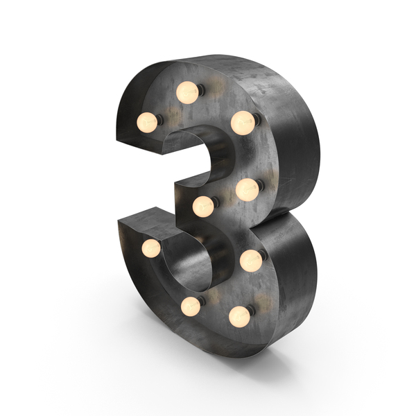 Number: Metal Light Up Marquee Numbers 3 PNG & PSD Images Number: Metal Light Up Marquee Numbers 3 PNG & PSD Images