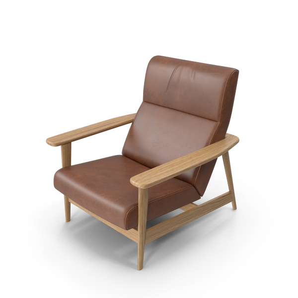 Arm Chair: Mid-Century Show Wood High-Back Leather Armchair PNG & PSD Images