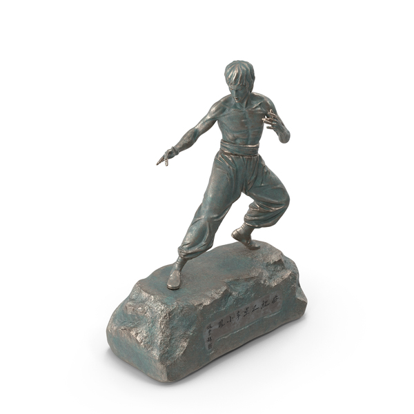 Miniature Patina Bronze Statue of Bruce Lee PNG & PSD Images