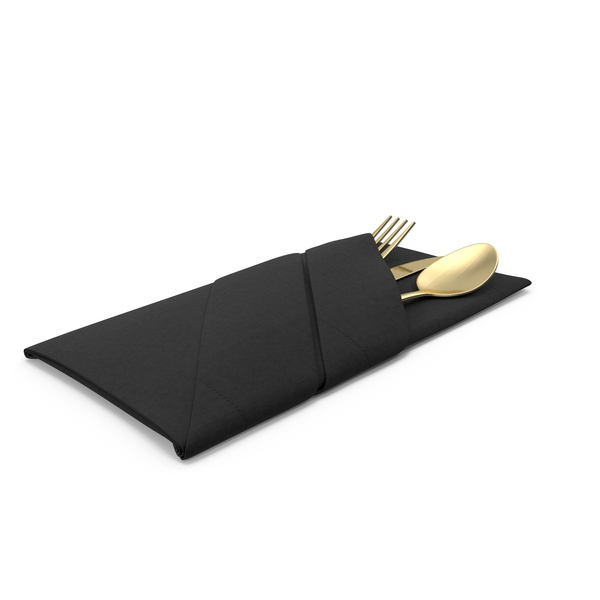 Napkin Fold Black With Gold Flatware PNG & PSD Images