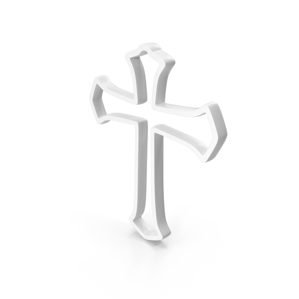 Symbols: Out Line Christian Cross Icon White PNG & PSD Images