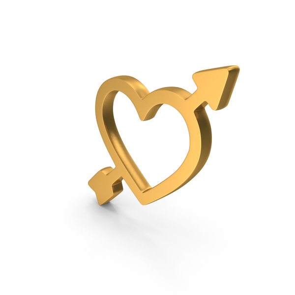 With: Out Line Cupid Heart Arrow Icon Gold PNG & PSD Images