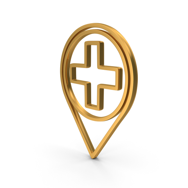 Symbols: Out Line Hospital Map Pointer Icon Gold PNG & PSD Images
