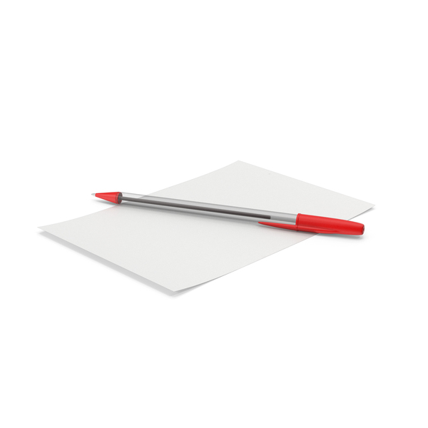 Office Supplies: Paper with Red Ballpoint Pen PNG & PSD Images