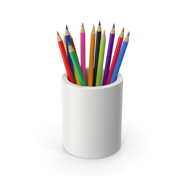 Colored: Pencil Cup With Pencils PNG & PSD Images