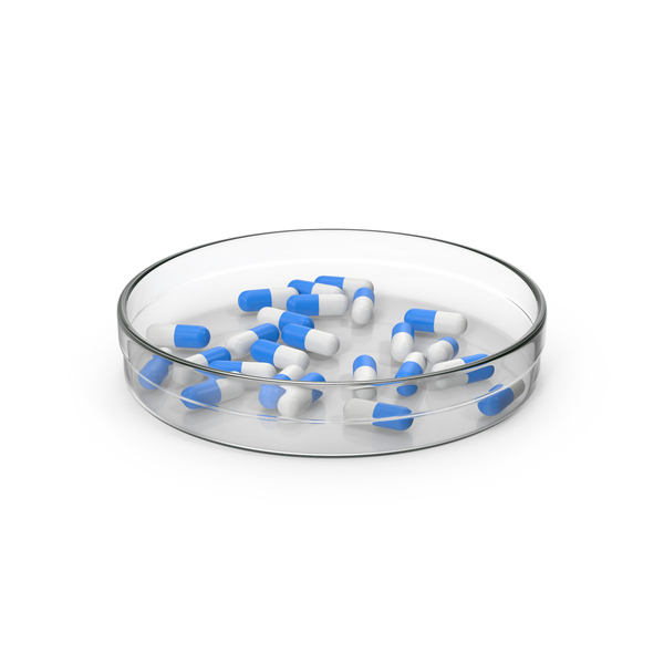 Pill: Petri Dish With Blue White Capsules PNG & PSD Images