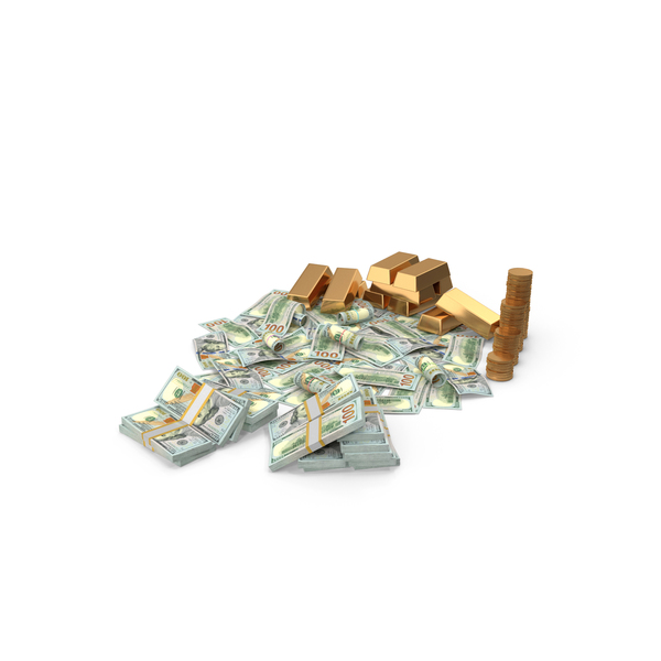 One Hundred Bill: Pile 100 US Dollar Money Lots Gold Biscuit Coins PNG & PSD Images