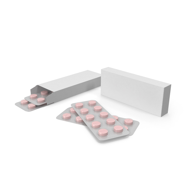 Pill: Pink Blister Pills With Box Packaging PNG & PSD Images