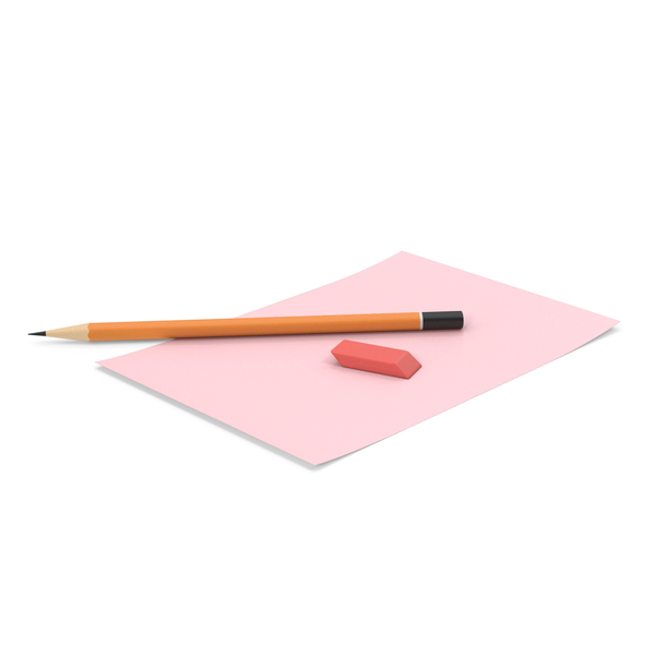 Office Supplies: Pink Paper with Pencil and Eraser PNG & PSD Images