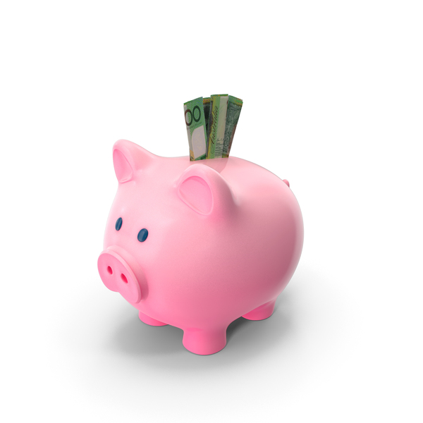 One Hundred Bill: Pink Piggy Bank 100 Many Australian Dollar Folded Save PNG & PSD Images
