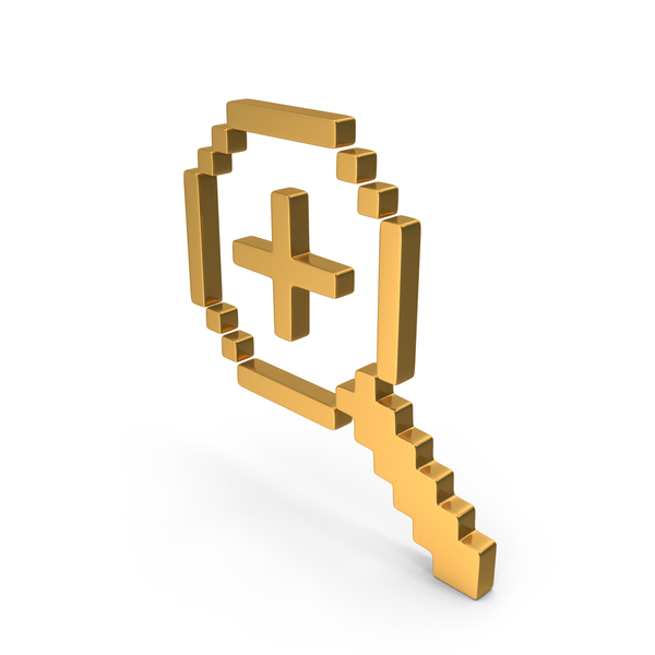 Computer Icon: Pixel Style Design Magnifier Plus Gold PNG & PSD Images
