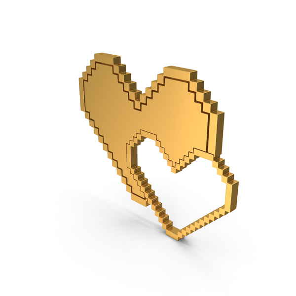 Heart Shape: Pixel Style Design Two Hearts Gold PNG & PSD Images