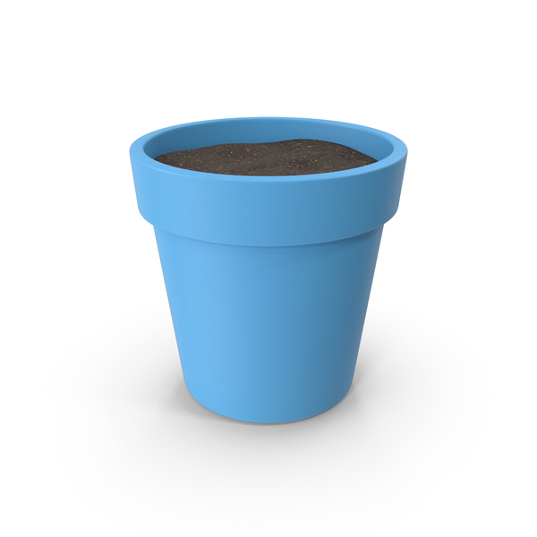 Flower Support: Plant Pot With Soil Blue PNG & PSD Images