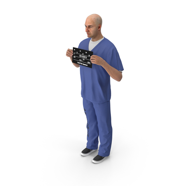 Man: Prisoner In Blue Uniform With Mugshot Sign PNG & PSD Images