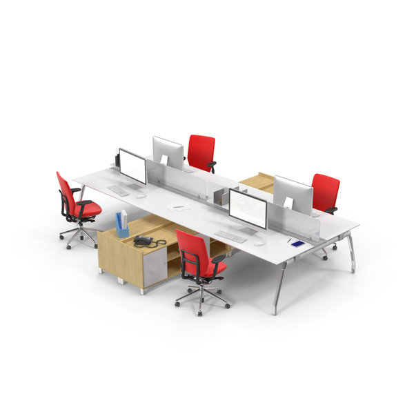 Workstation: Quadruple Desk Set PNG & PSD Images Workstation: Quadruple Desk Set PNG & PSD Images
