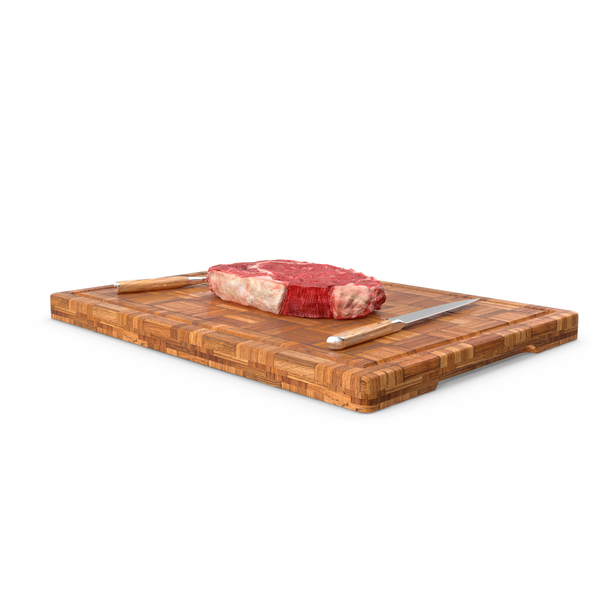 Raw Steak on Cutting Board with Knife and Fork PNG & PSD Images