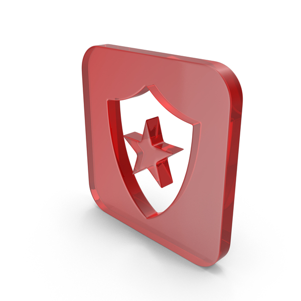 Symbols: Red Glass Square Shield With Star Icon PNG & PSD Images