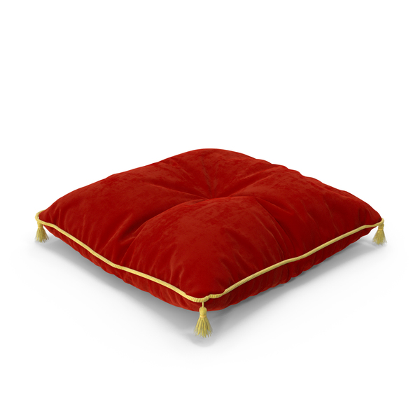 Red Pillow with Gold Piping and Button PNG & PSD Images