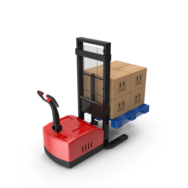 Cardboard Box: Red Powered Stacker With Stack Of Boxes PNG & PSD Images Cardboard Box: Red Powered Stacker With Stack Of Boxes PNG & PSD Images