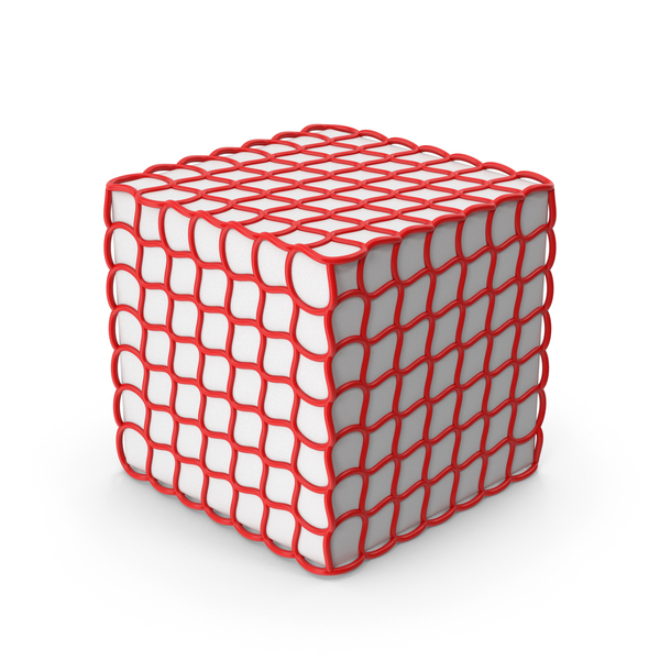 Geometric Shape: Red White Mesh Cube PNG & PSD Images