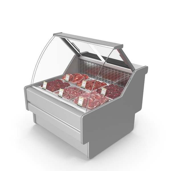 Refrigerator Display: Refrigerated Showcase with Meat Steaks PNG & PSD Images