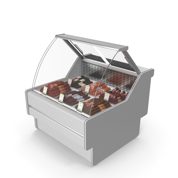 Refrigerator Display: Refrigerated Showcase with Sausages PNG & PSD Images Refrigerator Display: Refrigerated Showcase with Sausages PNG & PSD Images
