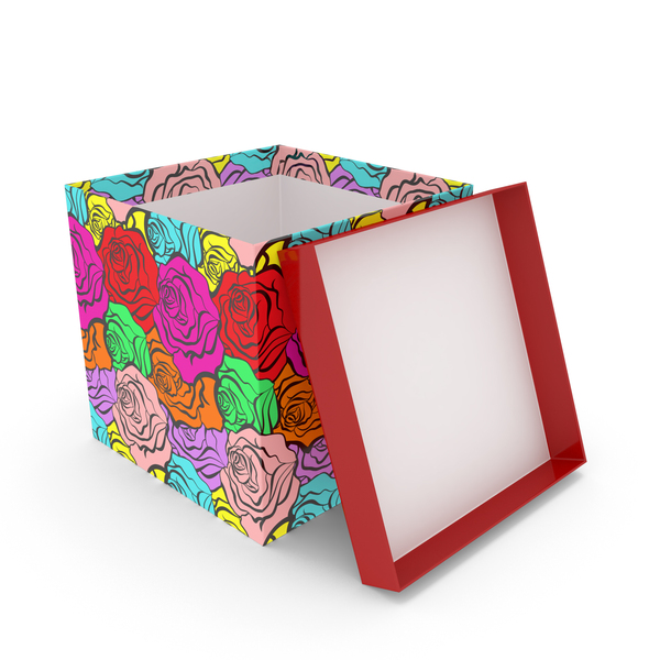 Rose Patterned Gift Box With An Open Lid PNG & PSD Images