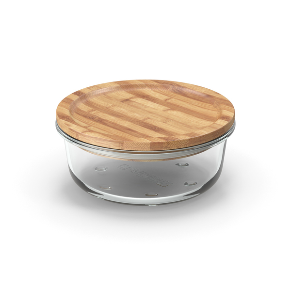 Round Glass Food Storage Container with Bamboo Lid 400ml PNG & PSD Images