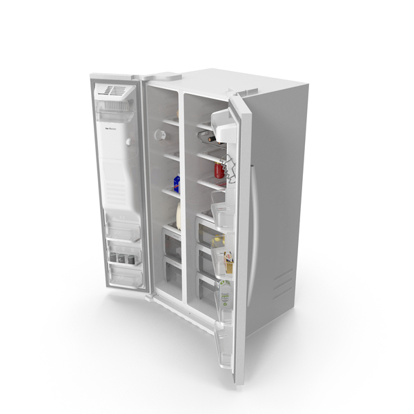 Samsung Side By Side Refrigerator Open with Products PNG & PSD Images