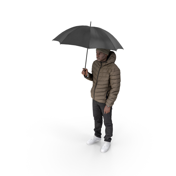 Man: Samuel Casual Winter Idle Pose With Umbrella PNG & PSD Images