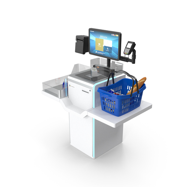 Self Checkout System StrongPoint With Basket And Goods PNG & PSD Images