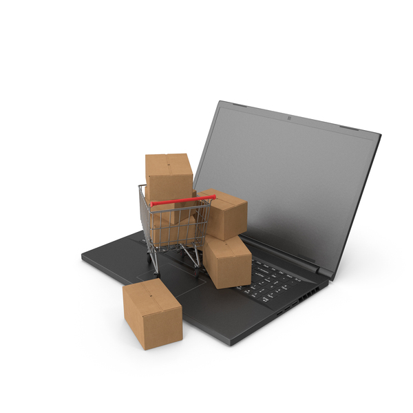 Shopping Cart on Black Laptop Computer with Cardboard Boxes PNG & PSD Images Shopping Cart on Black Laptop Computer with Cardboard Boxes PNG & PSD Images