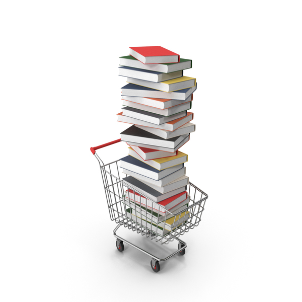 Book: Shopping Cart with Stack of Books PNG & PSD Images