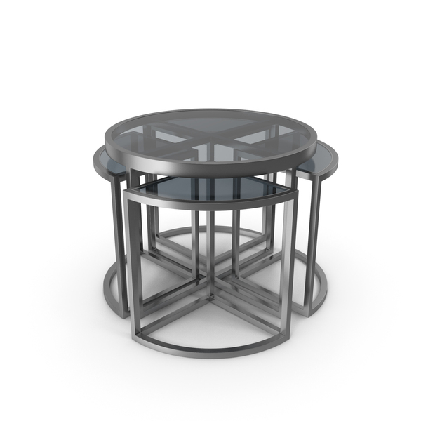 Nesting: Side Table Set with Smoked Glass Top and Polished Stainless Steel Base PNG & PSD Images Nesting: Side Table Set with Smoked Glass Top and Polished Stainless Steel Base PNG & PSD Images