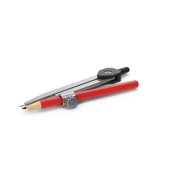 Drafting: Silver Drawing Compass With Red Pencil PNG & PSD Images
