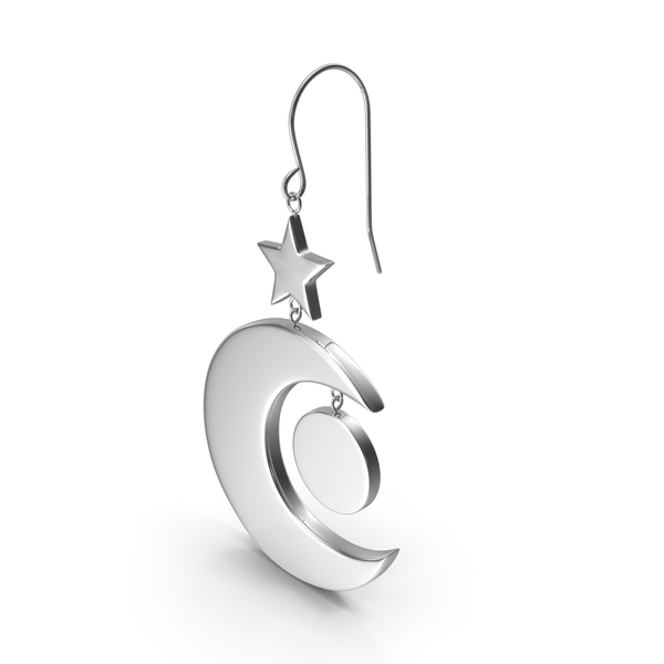 Jewelry: Silver Moon Earring PNG & PSD Images