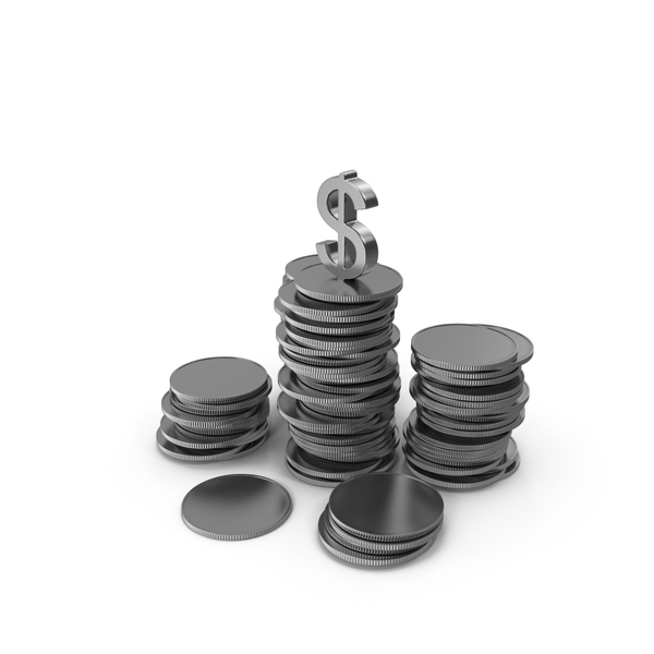 Sign: Silver Stack of Coins with Dollar Symbol PNG & PSD Images