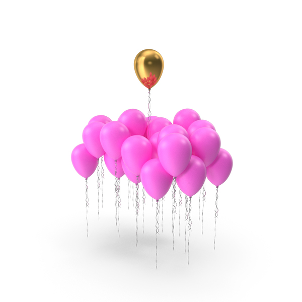 Balloons: Single Golden Balloon In Pink Group PNG & PSD Images
